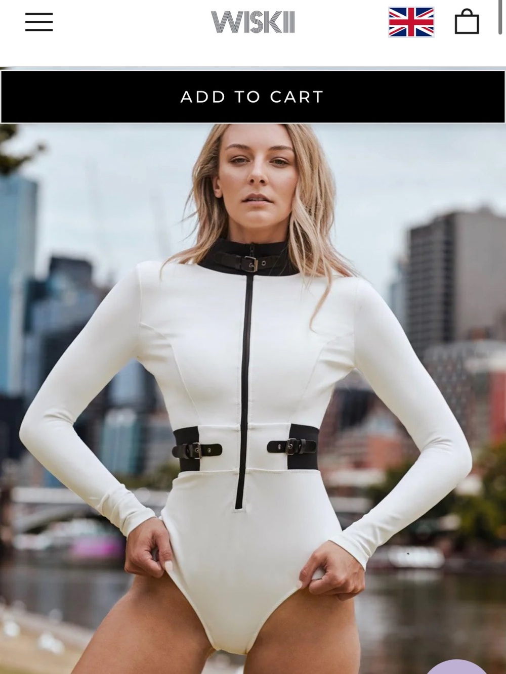 WISKII White Long-Sleeve Zip Front One-Piece w/ Black Trim Wetsuit Material